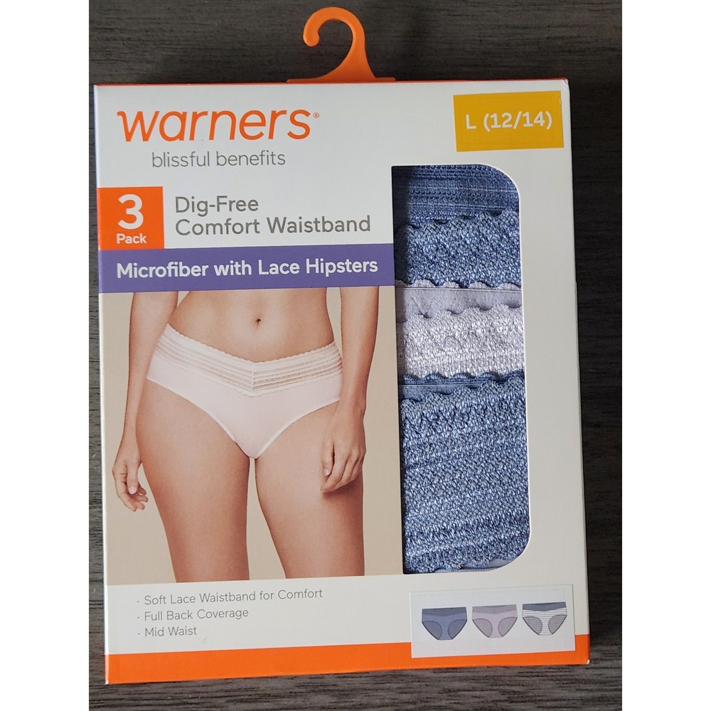 Warners Blissful Benefits 3 Pack Microfiber Lace Hipsters Large 12/14
